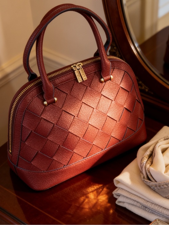 pule haley Handbags - Woven Leather Satchel in Deep Burgundy
